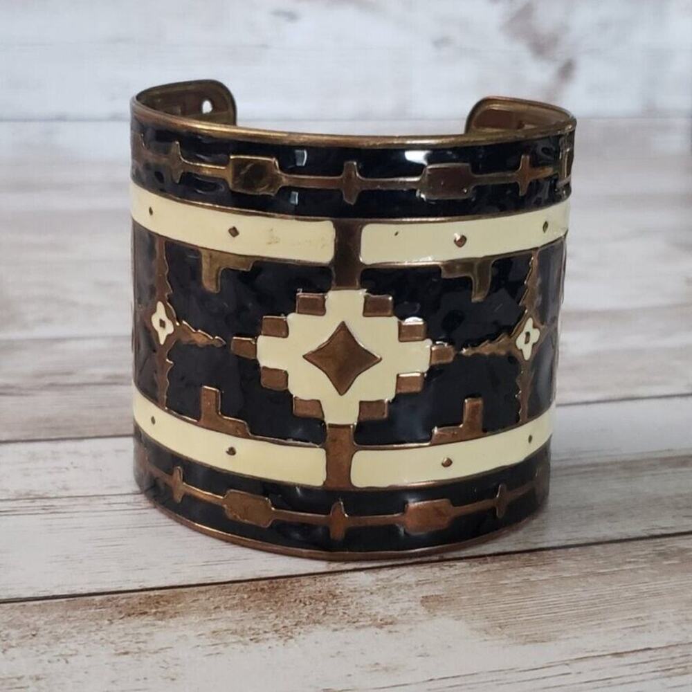 Vintage Bracelet / Cuff Stunning Wide Cuff Brown & Cream Statement Bracelet